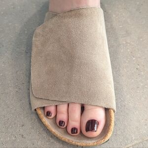 Worn Once - James Perse Velcro Tan Suede Slide, Size 9